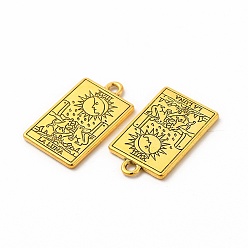 Antique Golden Tibetan Style Alloy Pendants, Rectangle with Tarot Charm, La Luna XVIII, Antique Golden, 23x14x1.5mm, Hole: 2mm