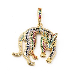 Colorful Rack Plating Brass Micro Pave Cubic Zirconia Pendants, Long-Lasting Plated, Lead Free & Cadmium Free, Real 18K Gold Plated, Leopard, Colorful, 37x36x7mm, Hole: 4.5x12mm