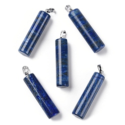 Lapislázuli Colgantes teñidos de lapislázuli natural, dijes de columna con ganchos a presión de latón chapado en platino, 40.8~42x10~10.5 mm, agujero: 7.2x4.2 mm