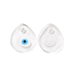 Clear Handmade Lampwork Evil Eye Pendants, Flat Teardrop, Clear, 34x30x5mm, Hole: 4mm