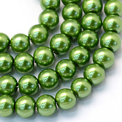 Verde Bicarbonato de vidrio pintado nacarado perla hebras grano redondo, verde, 6~7 mm, agujero: 1 mm, sobre 145 unidades / cadena, 31.4 pulgada