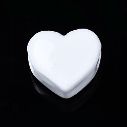 Blanc Perles de laiton peintes à la bombe, cœur, blanc, 9x10.5x6mm, Trou: 2mm