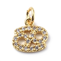 Cancer Brass Micro Pave Cubic Zirconia Charms, Constellation Charm, with Jump Rings, Real 18K Gold Plated, Cancer, 10x10.5x1.5mm, Hole: 3.4mm