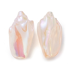 Beige Perles acryliques plaquées irisées, forme de coquille de conque, beige, 30x15.5x14.5mm, Trou: 1.6mm
