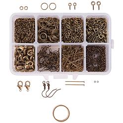 Bronze Antique Ensembles de constatation de bijoux, avec des anneaux de saut de fer, piton à vis, épingles à tête et fermoirs en laiton, Boucles d'oreille, Perles frisées et bague assistante, bronze antique, anneau de saut: 4/8x0.7 mm, Bail: 8/10x4/5x1/1.2 mm, headpin: 22x0.7 mm, fermoir: 12x6 mm, crochet: 19 mm, perle: 2 mm