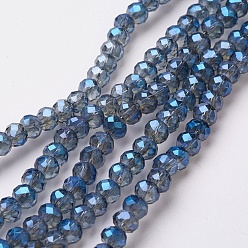 Dark Blue Electroplate Glass Beads Strands, Full Rainbow Plated, Faceted, Rondelle, Dark Blue, 4~4.5x3mm, Hole: 0.5mm, about 130~135pcs/strand, 15.5~16 inch(39~40cm)