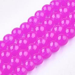 Magenta Baking Painted Imitation Jade Glass Round Bead Strands, Magenta, 6.5mm, Hole: 1.5mm, about 145pcs/strand, 31.8 inch