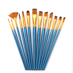 Azul Royal Portaplumas de madera, cabezal de cepillo de nailon, tubo de aluminio dorado, juegos de pintura artística, Rectángulo, azul real, 17.7~19.8x0.3~1.55 cm, 13 PC / sistema