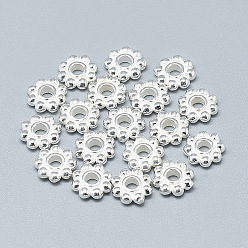Silver 925 Sterling Silver Granulated Daisy Spacer Beads, Silver, 9x2.5mm, Hole: 3mm
