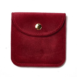 Red Velvet Jewelry Storage Pouches, Square Jewelry Bags with Golden Tone Snap Fastener, for Earring, Rings Storage, Red, 8x8x0.75cm