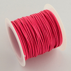 Темно-Розовый Корейская вощеной шнуры полиэфирные, темно-розовыми, 1 мм, около 10.93 ярдов (10 м) / рулон, 25 рулонов / мешок