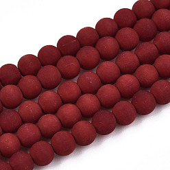 Dark Red Opaque Glass Beads Strands, Frosted, Round, Dark Red, 4~4.5mm, Hole: 0.8mm, about 97~99pcs/strand, 14.76 inch~14.96 inch(37.5~38cm)