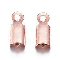 Rose Gold Ion Plating(IP) 304 Stainless Steel Folding Crimp Ends, Fold Over Crimp Cord Ends, Rose Gold, 10x4x3mm, Hole: 1mm, Inner Diameter: 2.5x4mm