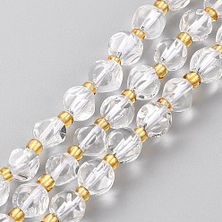 Cristal de Quartz Naturelles cristal de quartz brins de perles, perles de cristal de roche, avec des perles de rocaille, dés célestes à six faces, facette, 6~6.5x6~6.5mm, Trou: 1mm, Environ 26 pcs/chapelet, 7.99 pouce (20.3 cm)