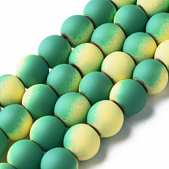 Medium Sea Green Spray Painted Non-magnetic Synthetic Hematite Beads Strands, Round, Medium Sea Green, 8x7.5mm, Hole: 1mm, about 53~40pcs/strand, 15.55 inch~15.75 inch(39.5~40cm)