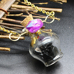 Obsidian Natural Obsidian Chips Perfume Bottle Necklace, Glass Pendant Necklace with Alloy Chains for Women, 19.69 inch(50cm)