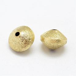 Raw(Unplated) Brass Textured Beads, Nickel Free, Bicone, Raw(Unplated), 10x7mm, Hole: 2mm