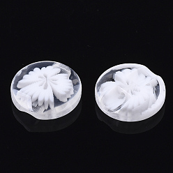 White Translucent Buttons, Resin Sewing Button, Bead in Bead, Flat Round with Flower Pattern, White, 14x3.5mm, Hole: 1mm, about 250pcs/bag