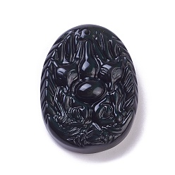 Obsidienne Pendentif en obsidienne naturelle, ovale sculpté avec calebasse, 40.5x30.5x11.3mm, Trou: 0.8mm