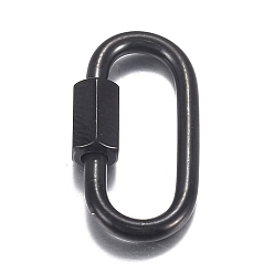 Black 304 Stainless Steel Screw Carabiner Lock Charms, for Necklaces Making, Oval, Electrophoresis Black, 26x13x2mm, Screw: 7x4.5mm
