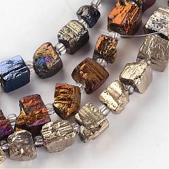Mixed Color Nuggets Electroplated Natural Pyrite Beads Strands, Mixed Color, 7~12x7~10x6~12mm, Hole: 1~1.5mm, about 15~18pcs/strand, 7.5~7.9 inch