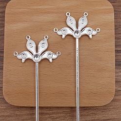 Silver Flower Alloy Hair Sticks Findiong, Enamel & Bead Setting, with Loops, Silver, 115mm