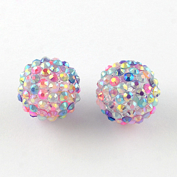 Coloré Ab-perles de couleur strass de résine, avec des perles rondes acryliques à l'intérieur, pour les bijoux de bubblegum, colorées, 20x18mm, Trou: 2~2.5mm