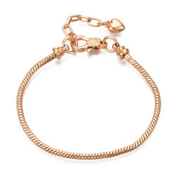 Light Gold Laiton bracelet de style européen faisant, avec chaîne d'extension de fer, or et de lumière, 7-5/8 pouces (195 mm) x 2.5 mm