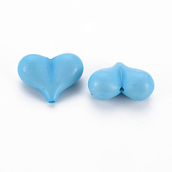 Bleu Ciel Foncé Perles acryliques opaques, cœur, bleu profond du ciel, 17x22x10mm, Trou: 1.4mm, environ255 pcs / 500 g