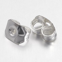 Silver Brass Ear Nuts, Butterfly Earring Backs for Post Earrings, Silver, 5x4mm, Hole: 1mm