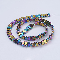 Plaqué Multicolore Galvanoplastie non magnétiques hématite synthétique brins de perles, rectangle, multi-couleur plaquée, 8x4x2mm, Trou: 1mm, Environ 98~102 pcs/chapelet, 15.5 pouce (39.5 cm)