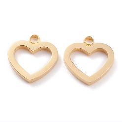 Golden Ion Plating(IP) 304 Stainless Steel Charms, Laser Cut, Heart, Golden, 13x12x1.5mm, Hole: 1.6mm