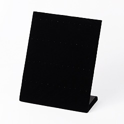 Black Wood with Velours L-Shaped Earring Holder Display Stands, Rectangle, Black, 23x20x8cm
