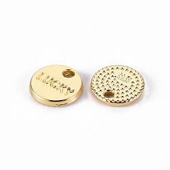 Light Gold Rack Plating Alloy Charms, Cadmium Free & Lead Free, Flat Round with Word Lucky, Light Gold, 8x1.5mm, Hole: 1.2mm