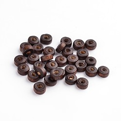 Coconut Brown Natural Maple Wood Beads, Lead Free, Flat Round, Dyed, Coconut Brown, 6x3mm, Hole: 2mm, about 14772pcs/1000g