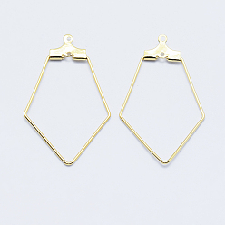 Real 18K Gold Plated Long-Lasting Plated Brass Pendants, Hoop Earring Findings, Nickel Free, Rhombus, Real 18K Gold Plated, 18 Gauge, 36x21.5x1mm, Hole: 1mm