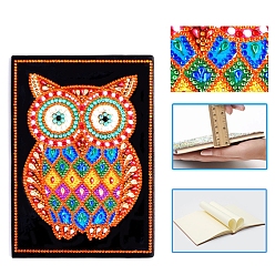 Owl DIY Diamond Painting Notebook Kits, including PU Leather Book, Resin Rhinestones, Diamond Sticky Pen, Tray Plate and Glue Clay, Owl Pattern, 210x150mm, 50 pages/book