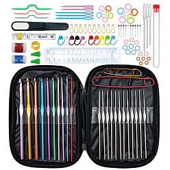 Black DIY Hand Knitting Craft Art Tools Kit for Beginners, with Storage Case, Crochet Needles Set, Knitting Needles, Needles Stitch Marker, Scissor, Black, 18.5x13.5x2cm
