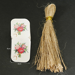 Flower Valentine's Day Rectangle Paper Gift Tags, Hange Tag, with Hemp Rope, Flower Pattern, 4x3cm, Rope: 25cm, about 100pcs/set