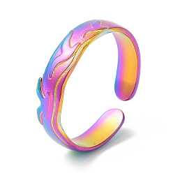 Rainbow Color Ion Plating(IP) 201 Stainless Steel Open Cuff Ring, Seagull Finger Ring for Women, Embossed Bird Ring, Rainbow Color, US Size 6 1/4(16.8mm), 4~5mm