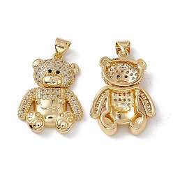 Clear Brass Micro Pave Cubic Zirconia Pendants, Bear Charm, Real 18K Gold Plated, Clear, 24.5x18x4.5mm, Hole: 4x3mm