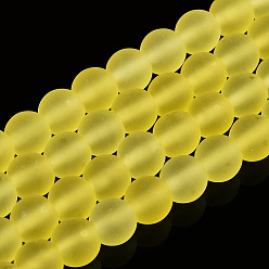 Jaune Chapelets de perles en verre transparentes  , givré, ronde, jaune, 6~6.5mm, Trou: 1.4mm, Environ 67~70 pcs/chapelet, 14.76 pouces ~ 15.16 pouces (37.5~38.5 cm)