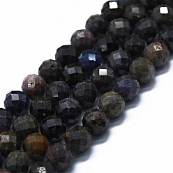 Saphir Brins de perles de saphir naturel, à facettes (64 facettes), ronde, 6mm, Trou: 0.8mm, Environ 62~67 pcs/chapelet, 15.16~15.55 pouce (38.5~39.5 cm)