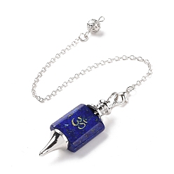 Lapis Lazuli Lapis lazuli pendule de poudrage, avec les accessoires en laiton plaqués de platine, sans cadmium et sans plomb, 242mm, Trou: 2.5mm