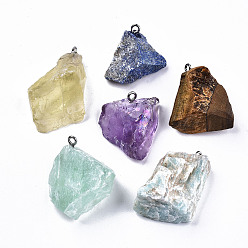 Mixed Stone Natural Mixed Gemstone Pendants, Rough Raw Stone, with 304 Stainless Steel Loops, Nuggets, 25~45x20~31x10~20mm, Hole: 2mm