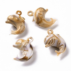 BurlyWood Acrylic Pendants, Imitation Gemstone Style, Dolphin, BurlyWood, 33.5x22x15mm, Hole: 2.2mm, about 157pcs/500g