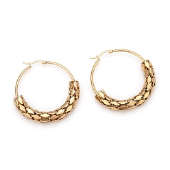 Golden 304 Stainless Steel Mesh Hoop Earrings, Hypoallergenic Earrings, Hollow Ring, Golden, 54x8mm, Pin: 0.8mm