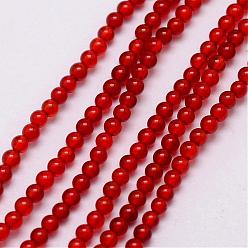 Red Natural Carnelian Bead Strands, Round, Dyed, 2~2.5mm, Hole: 0.6mm, about 175~185pcs/strand, 16 inch