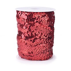 Red Olycraft Plastic Paillette Elastic Beads, Sequins Beads, Ornament Accessories, 3 Rows Paillette Roll, Flat Round, Red, 25x1.5mm, 10m/roll