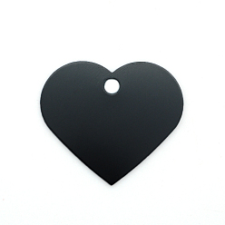 Black Colored Aluminum Pendants, Laser Cut, Double Sided Dog Pet Name Phone Number ID Tag Charm, Heart, Black, 33x37.6x1mm, Hole: 4mm
